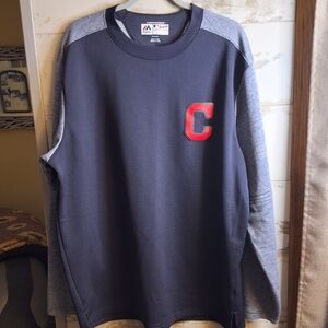 Majestic Navy and Gray Thermabase Long Sleeve Cleveland Indians XL